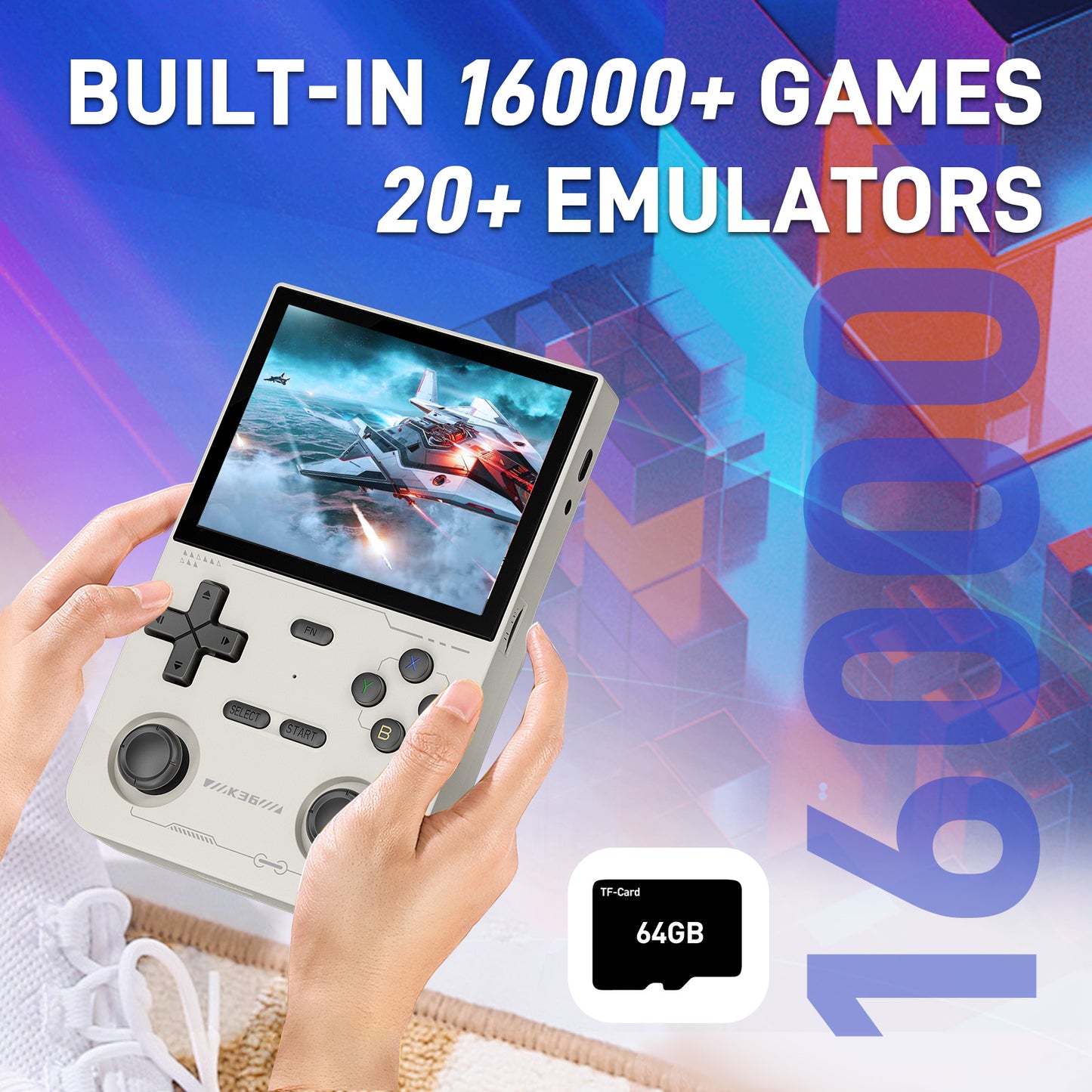 16000 HD Games Mini Portable Video Game Console, 3.5-Inch IPS Screen, Built in 45 Emulators,3800mAh Battery (with 64GB TF)