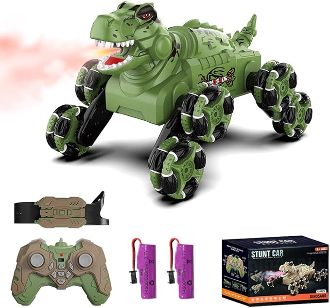 Dinosaur Remote Control Car, 8WD Monster Truck Toys for Boys Kids Age 6-12, Gesture Sensing RC Stunt Cars with Spray&Light, Novelty Children's Toys