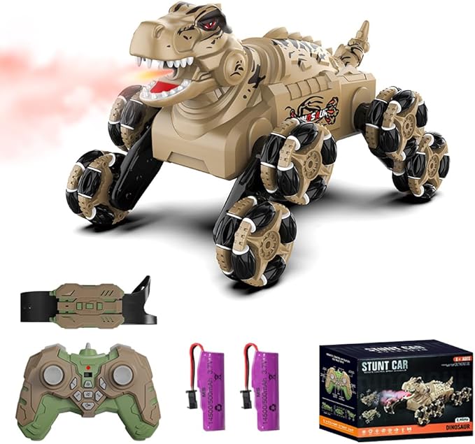 Dinosaur Remote Control Car, 8WD Monster Truck Toys for Boys Kids Age 6-12, Gesture Sensing RC Stunt Cars with Spray&Light, Novelty Children's Toys